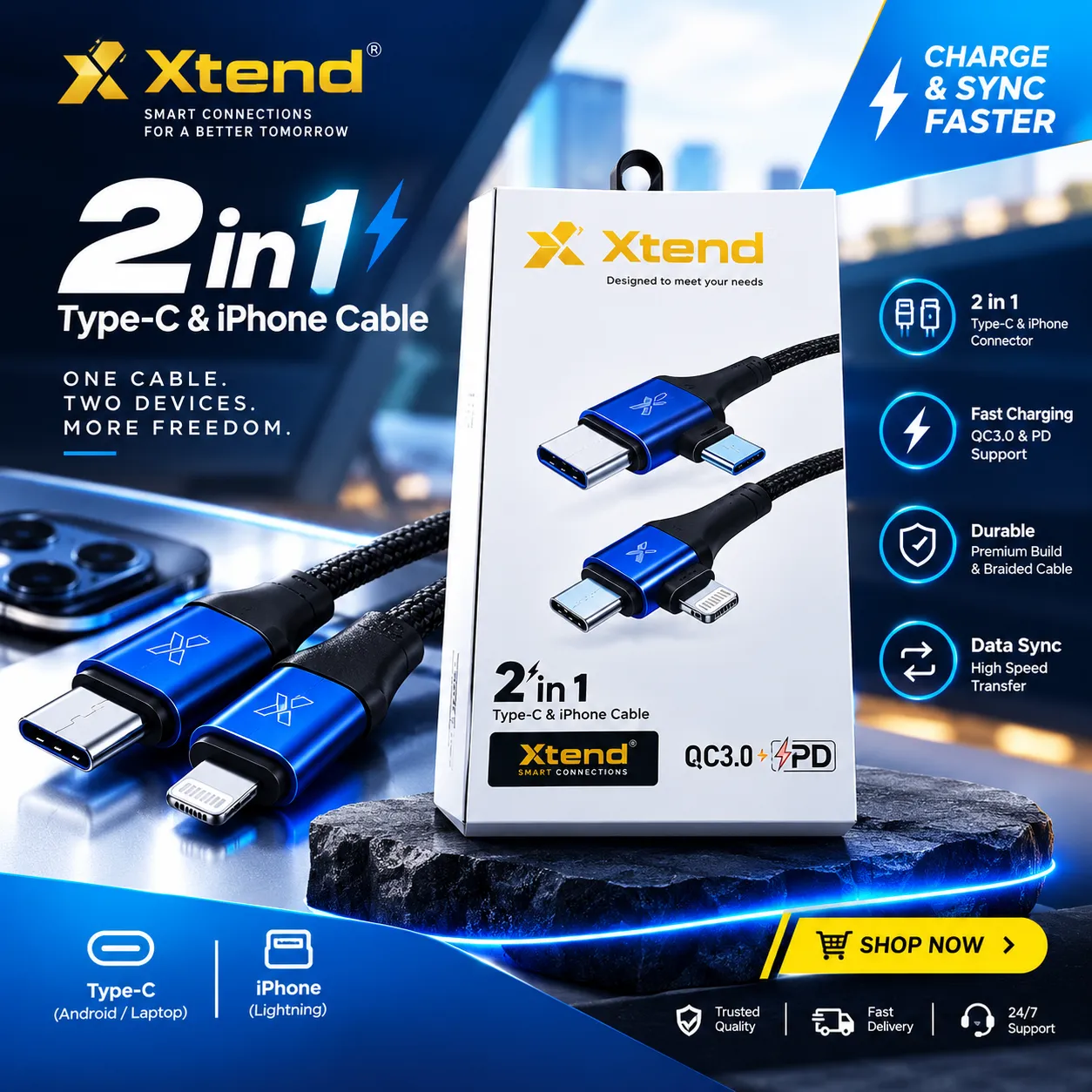 Interlink Xtend 2-in-1 Type-C & Lightning Cable