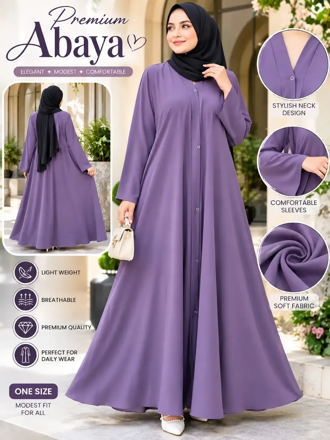 Luxury Plain Abaya 
