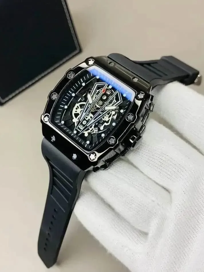 Richard Black Belt Skeleton Watch 