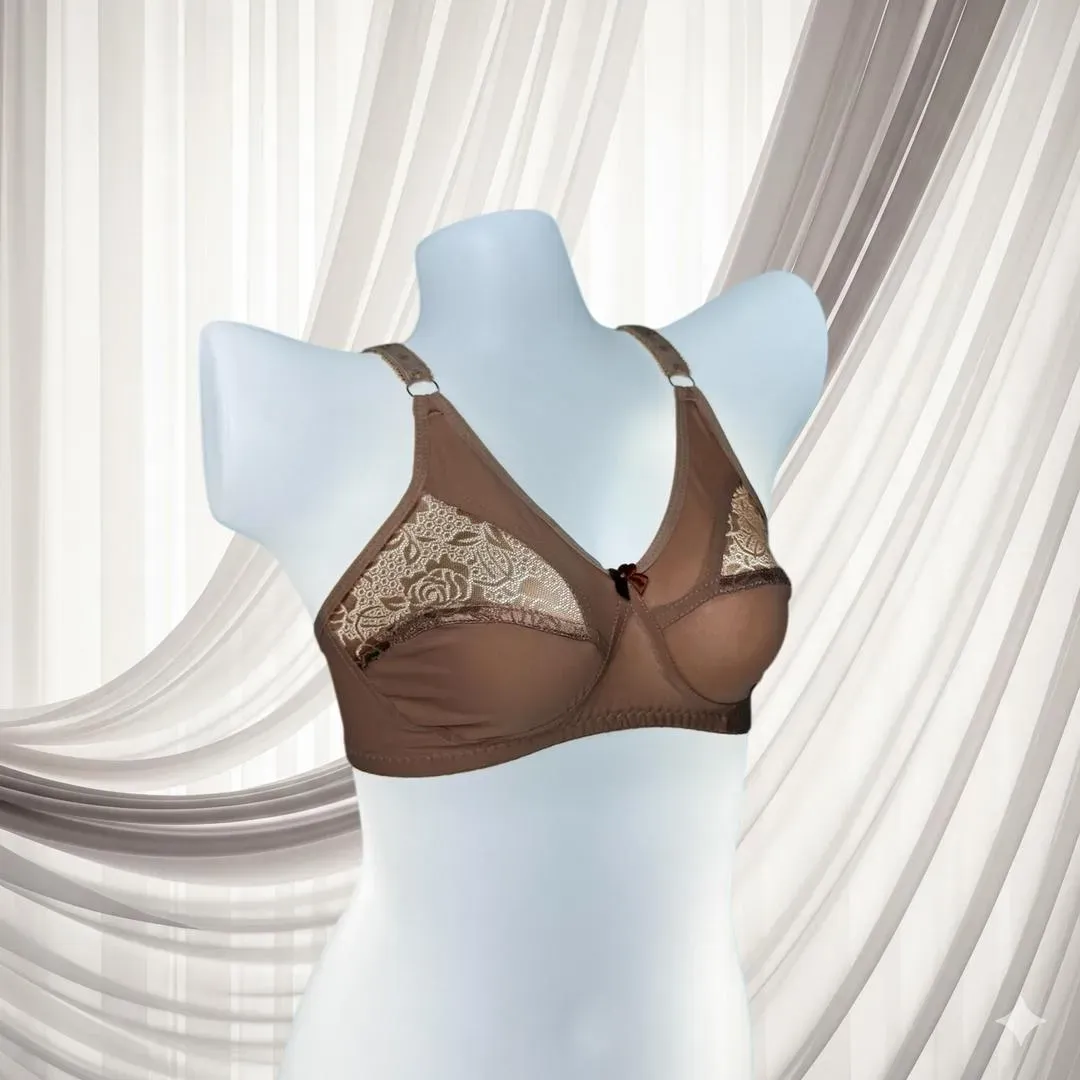 Brown Half-Cup Bra with Adjustable Straps for Daily Wear
