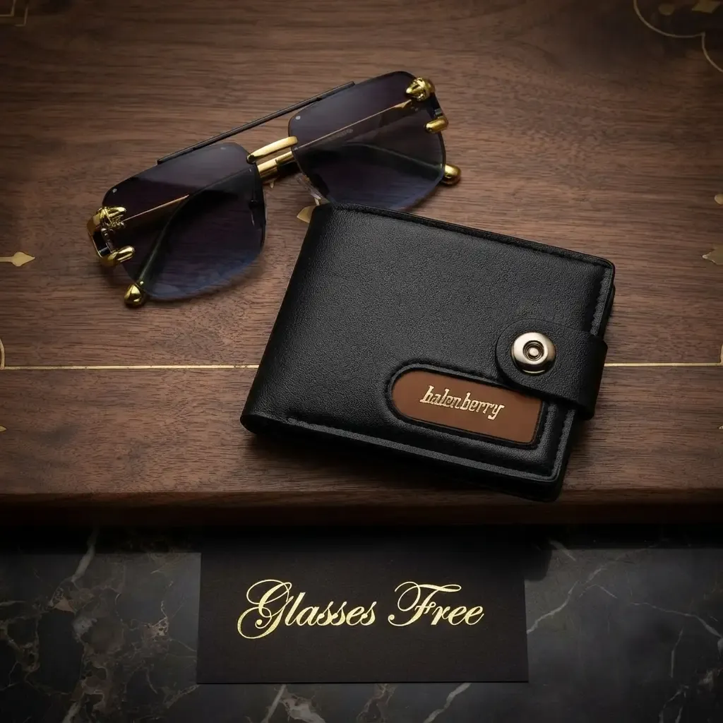 Modren Style Men's Leather Wallet Free Glasses
