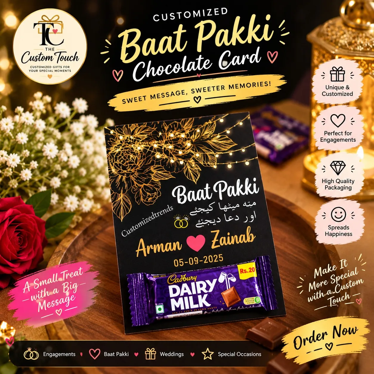 💍 Customized Baat Pakki Chocolate Card – The Custom Touch 🍫❤️