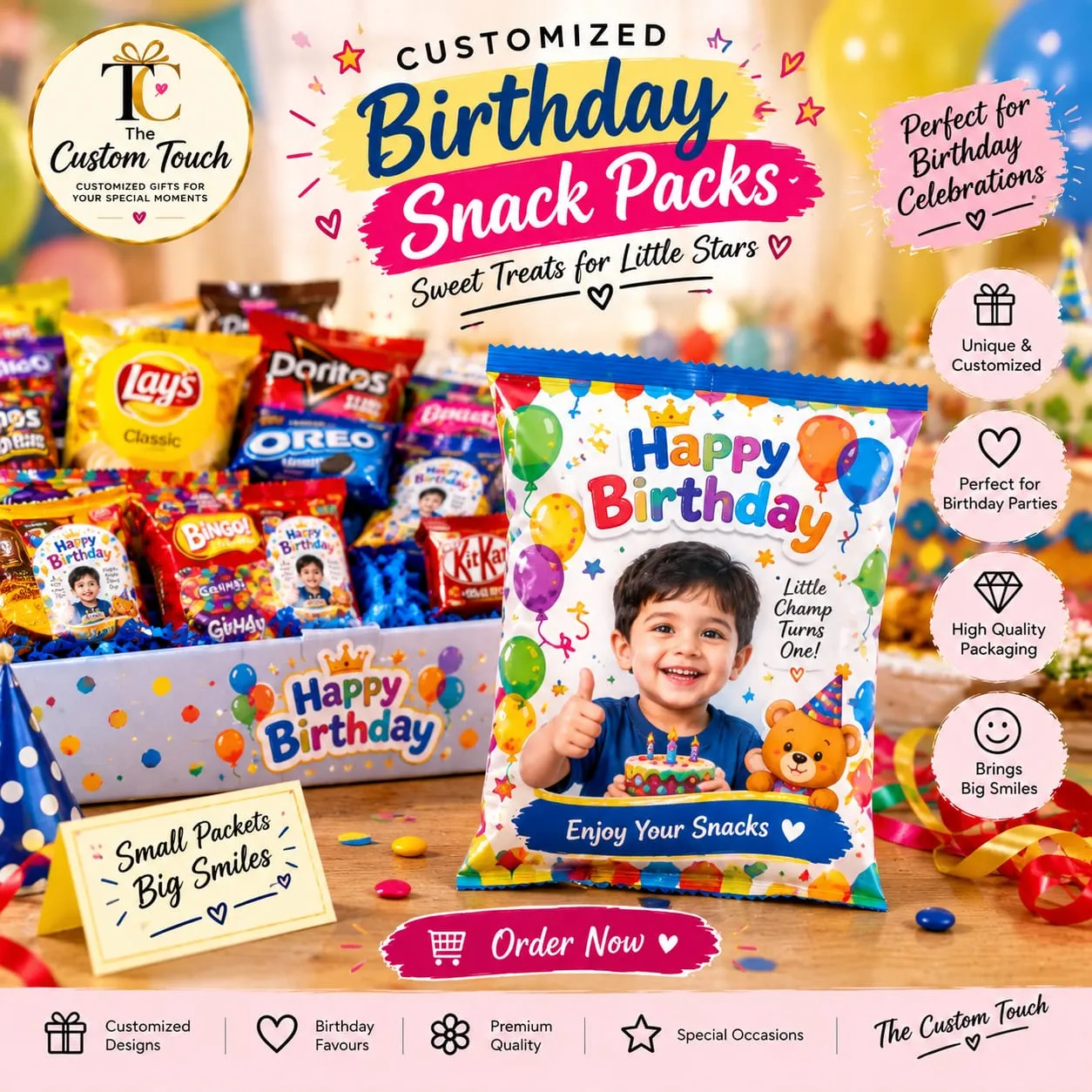 10 Customized Birthday Snack Packs 