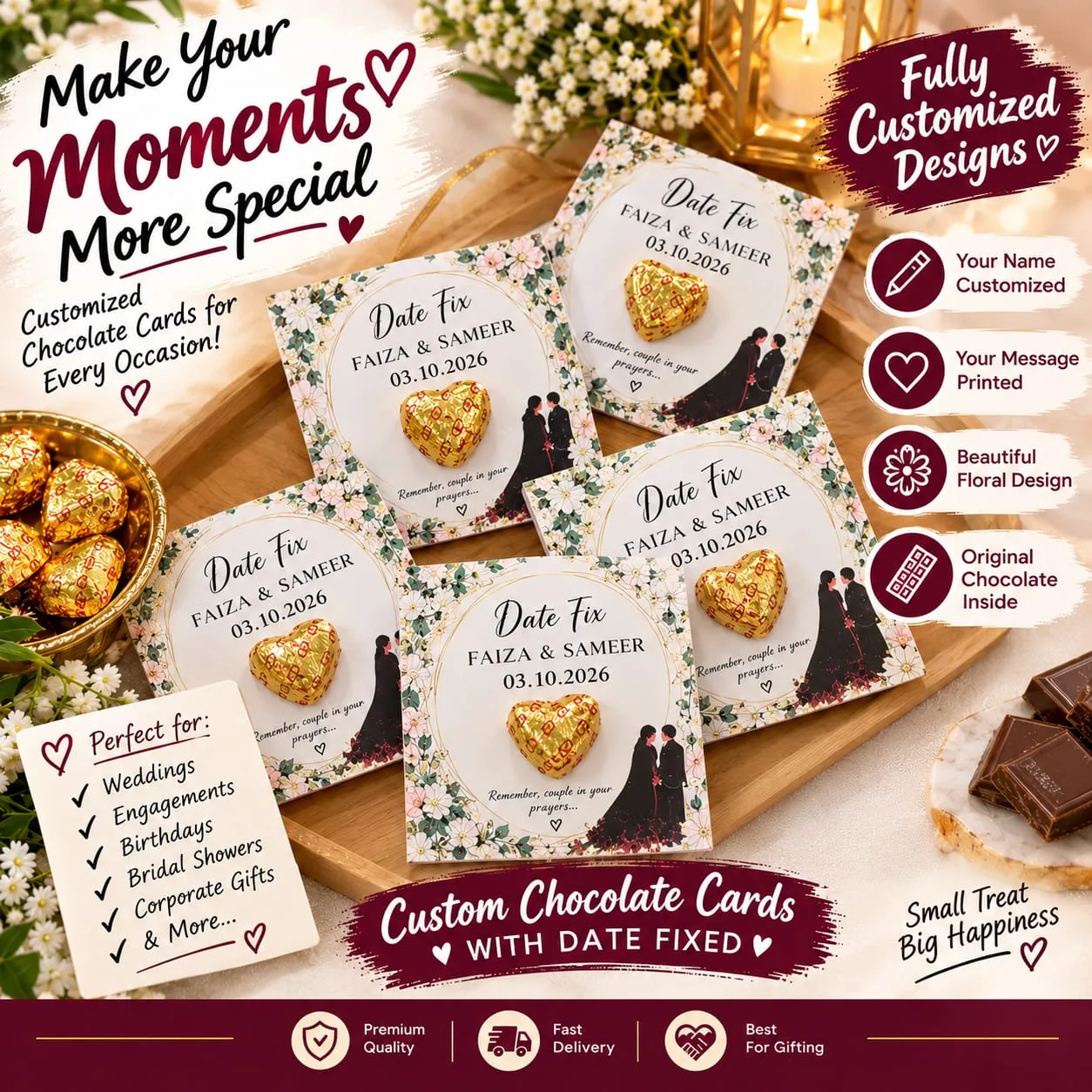 10💍 Customized Date Fix Chocolate Cards – The Custom Touch 🍫❤️