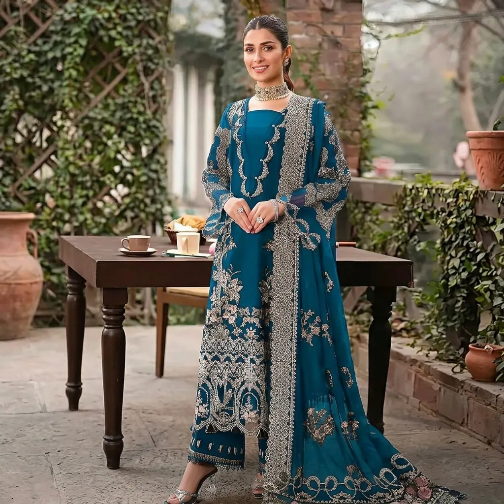 KAHF Heavy Embroidered Premium Airjet Dhanak 3PC with Embroidered Dhanak Shawl