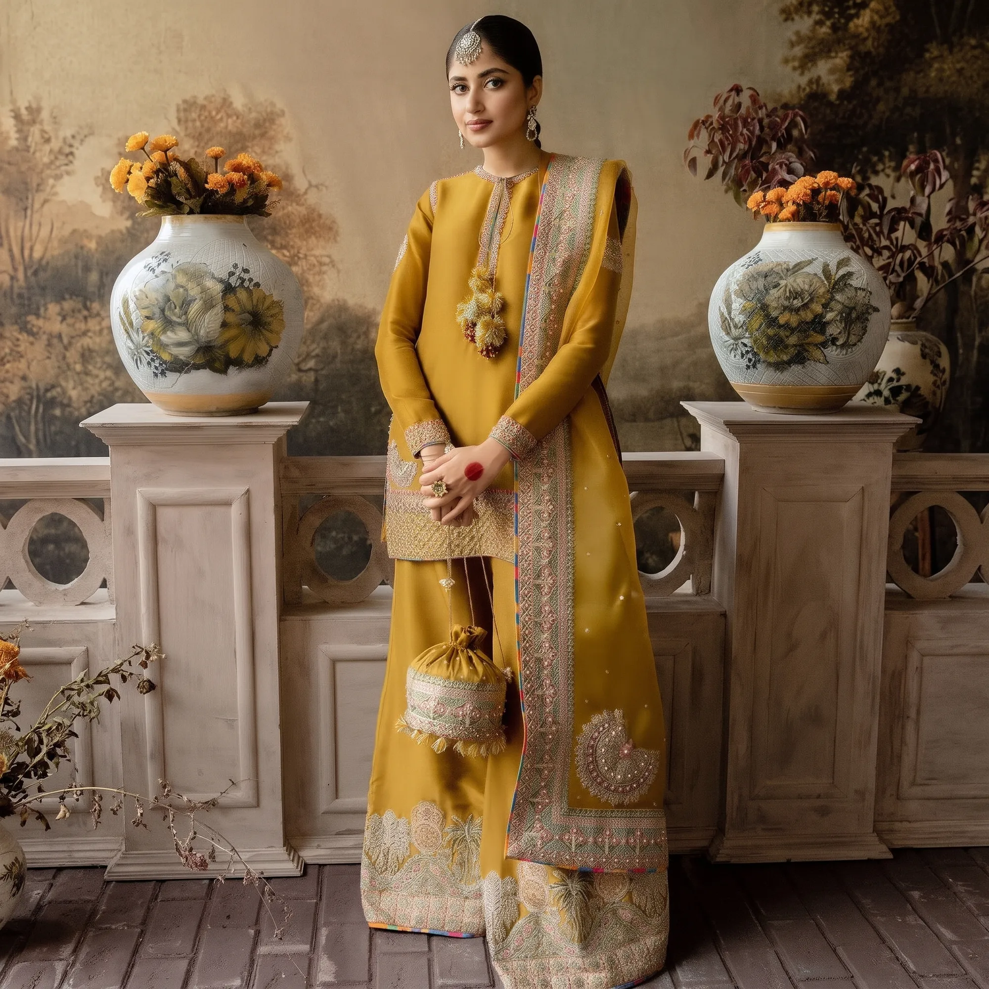 LAAM Designer Organza Embroidered Suit with Malai Crape Trouser