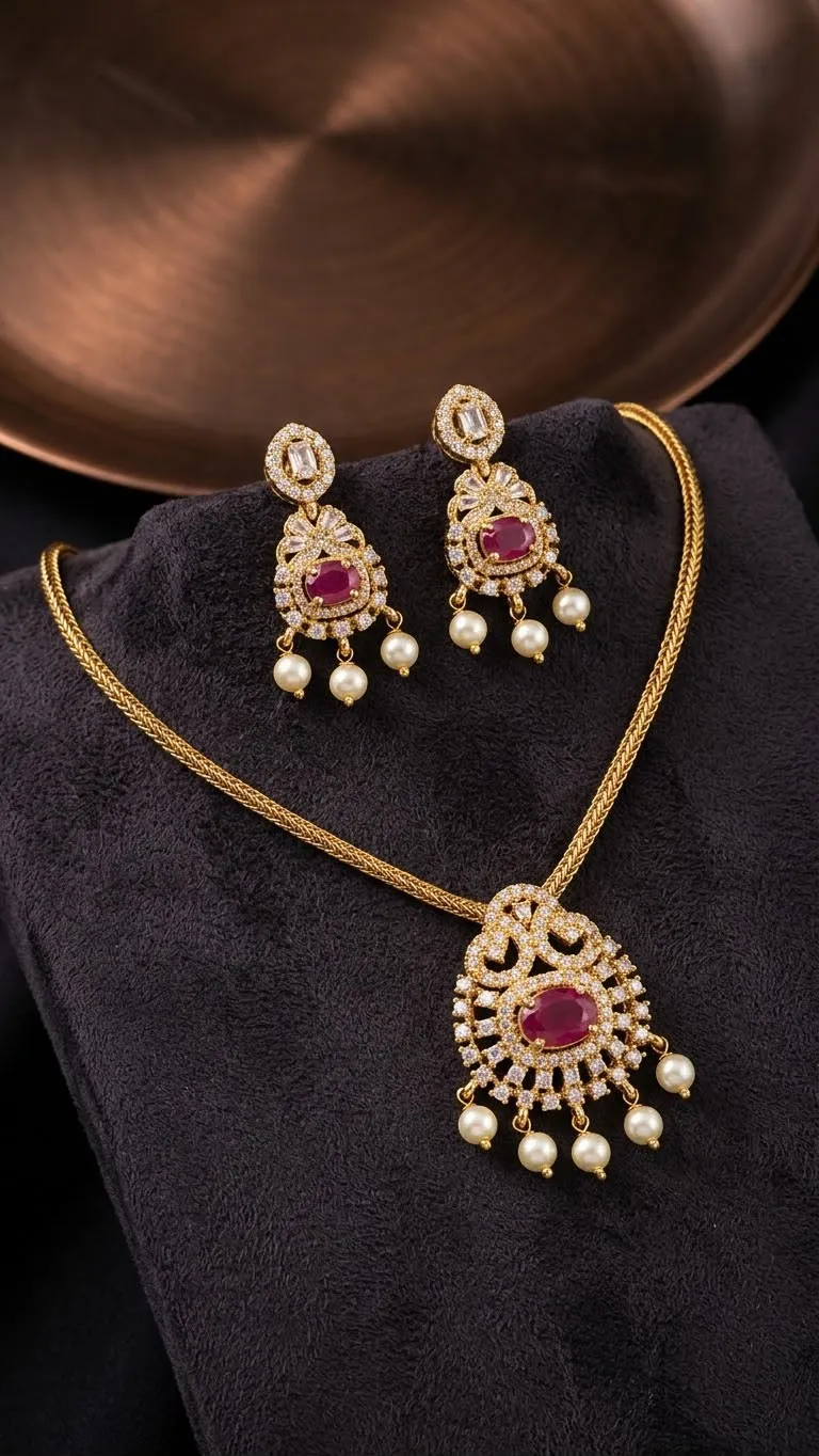  South Indian Pendant & Earrings Set 