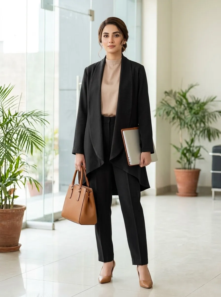 Grace Blazer Set – Black and Beige Tailored Set- AKA 0003