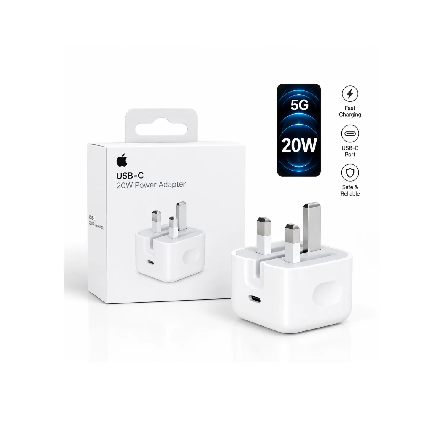 Apple 20W PD Charger: Rapid Charging, Three-Prong Design with NFC