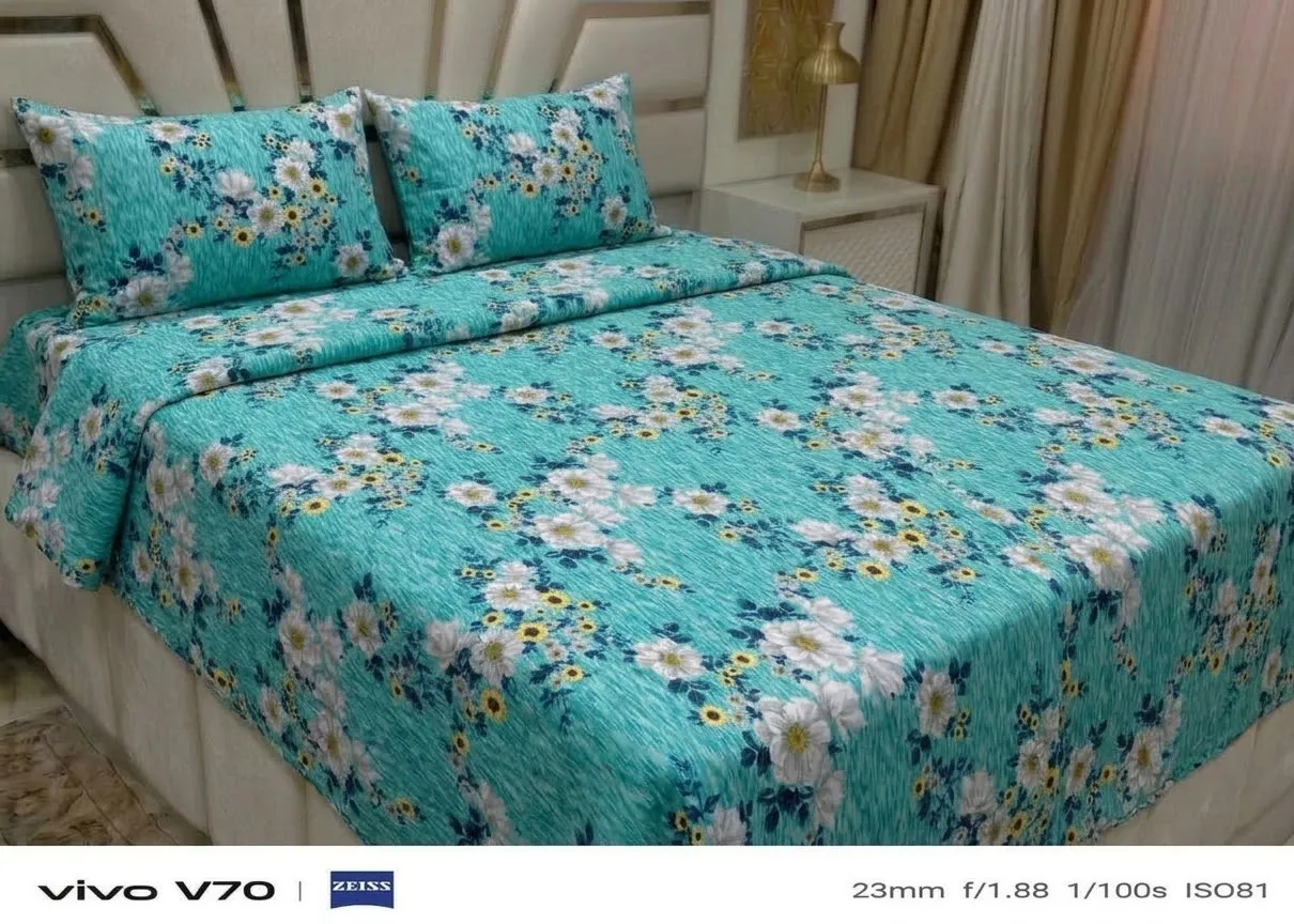 3D Printed Cotton Satin Bedsheet – King Size 90 × 94 Inches