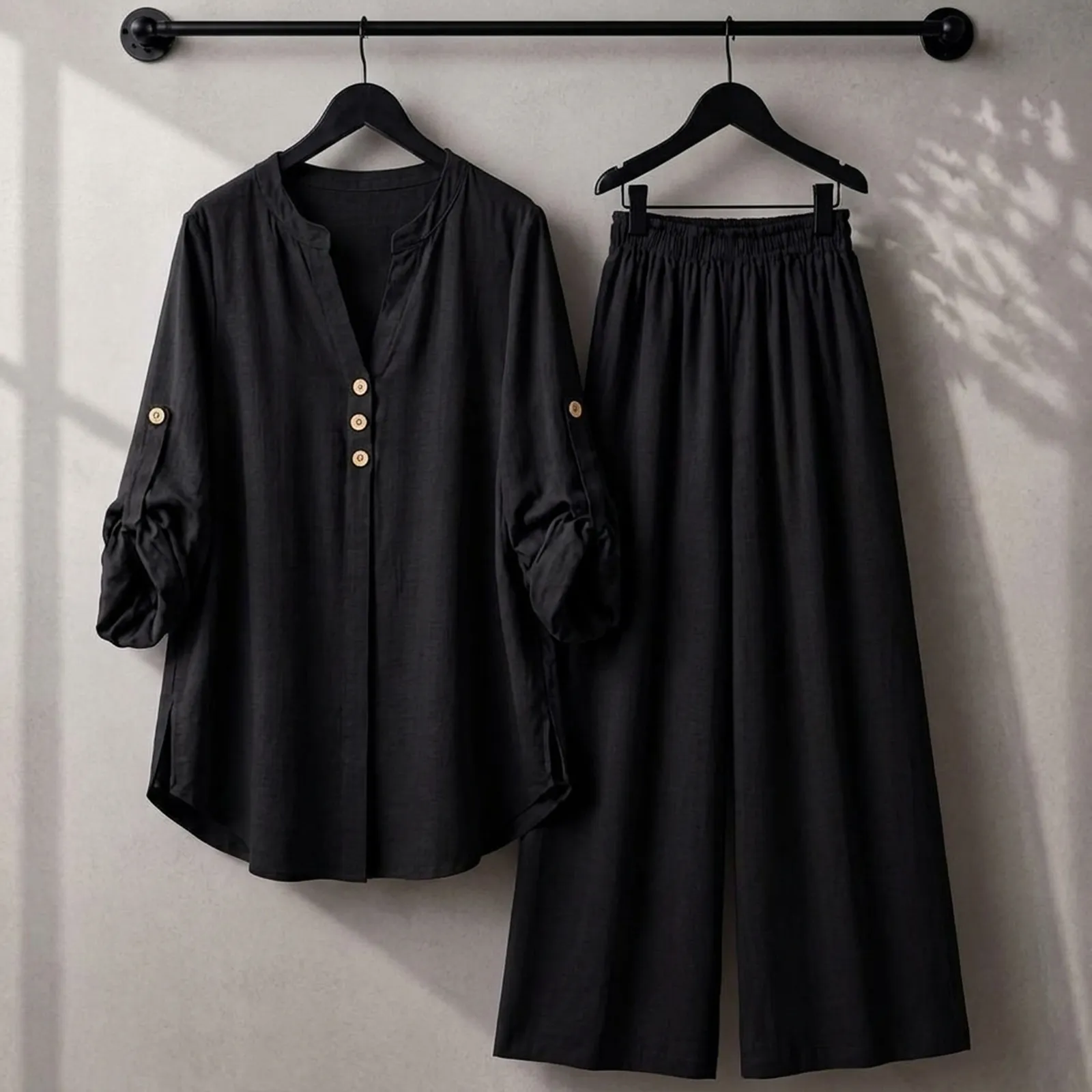 Women's 2-Piece Co-Ord Set – Roll-Up Sleeve Shirt & Flapper Trouser