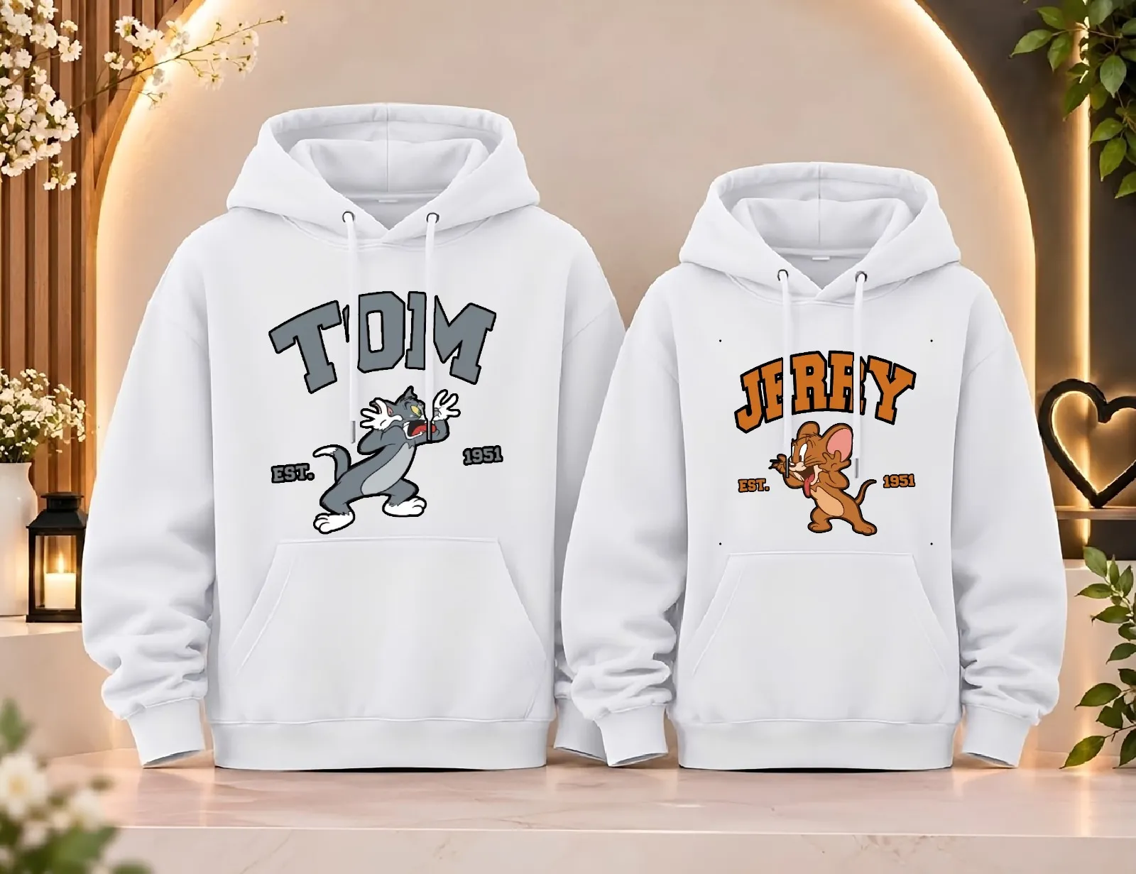 Winter Couple Hoodies – DTF Printed Fleece Hoodies for Couples