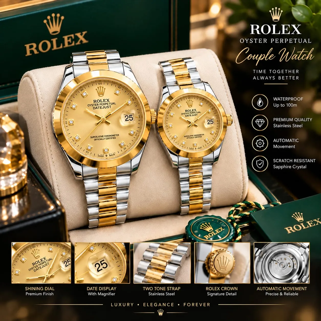 Couple Chain Watches – Matching Gents & Ladies Watches, 5 Colours