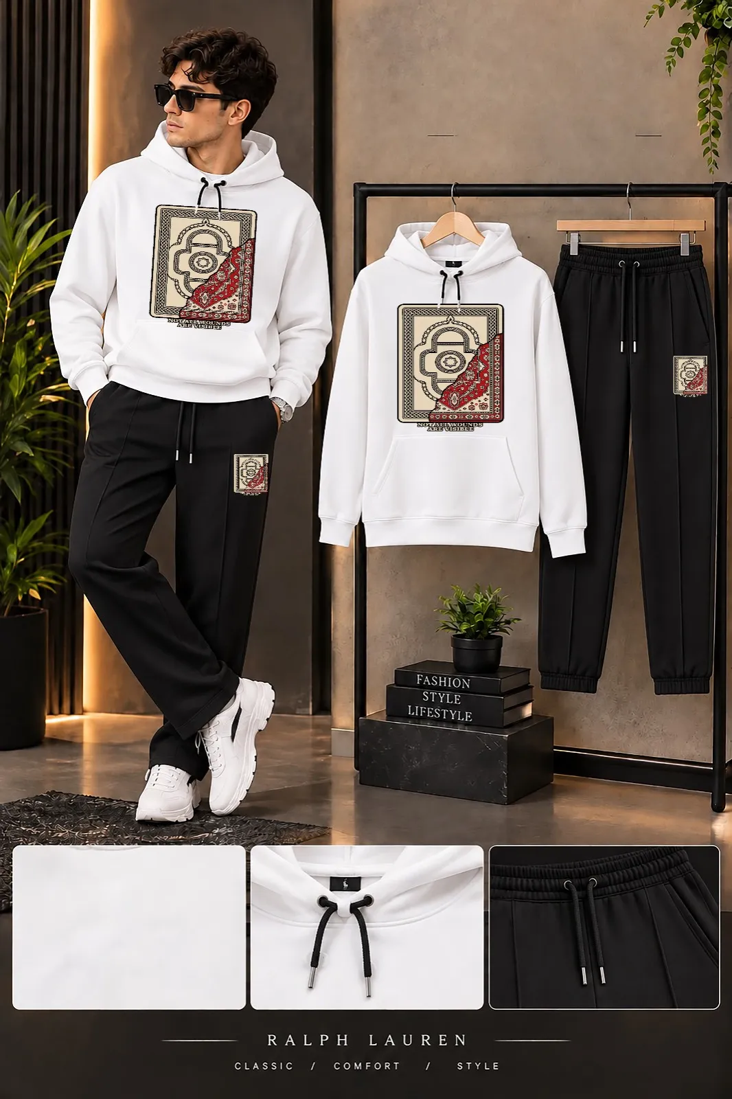 Men's Winter Printed Baggy Hoodie Tracksuit