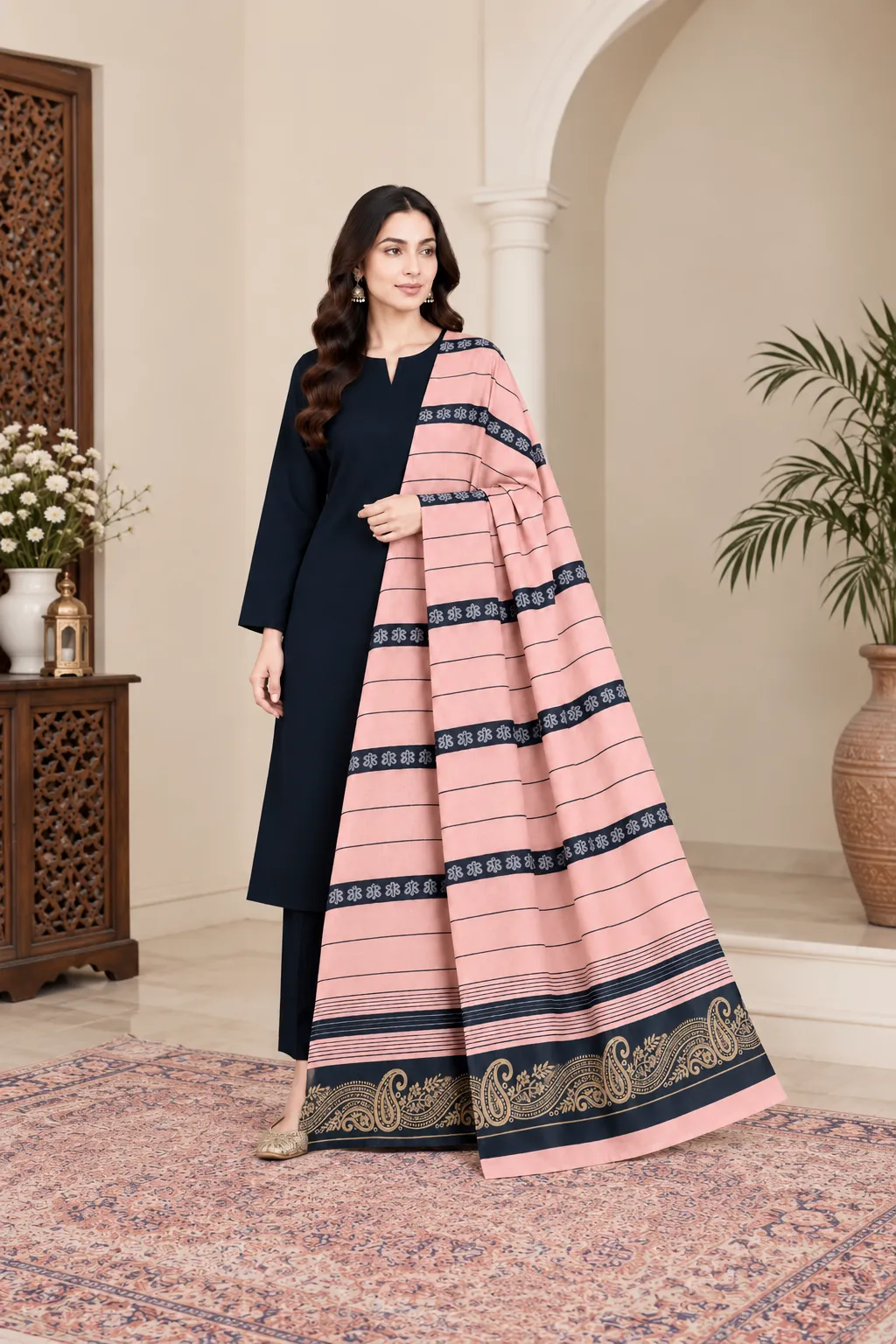 BAROSHA JACQUARD PASHMINA WOOL SHAWL – 3PC SUIT