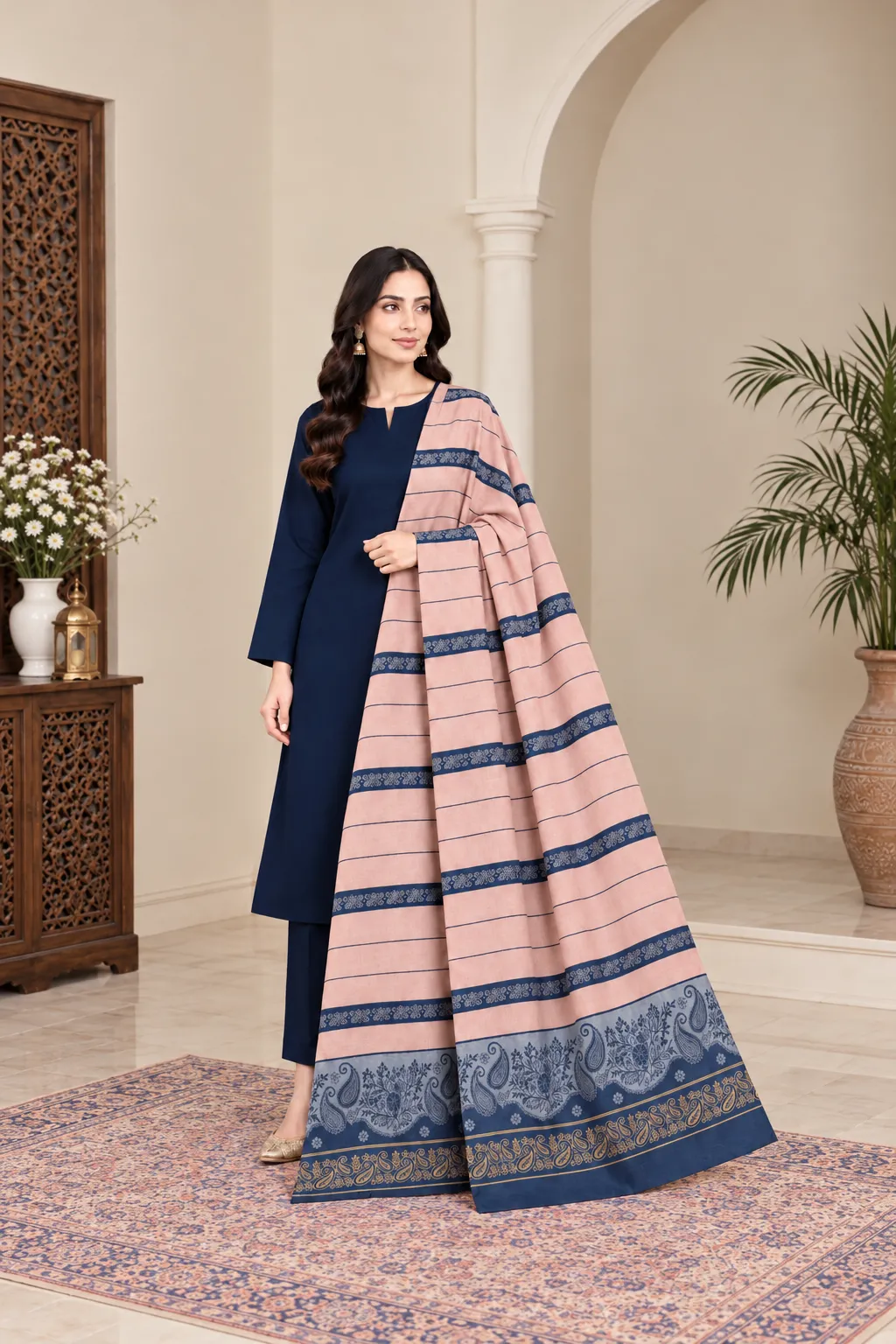 BAROSHA JACQUARD PASHMINA WOOL SHAWL – 3PC SUIT